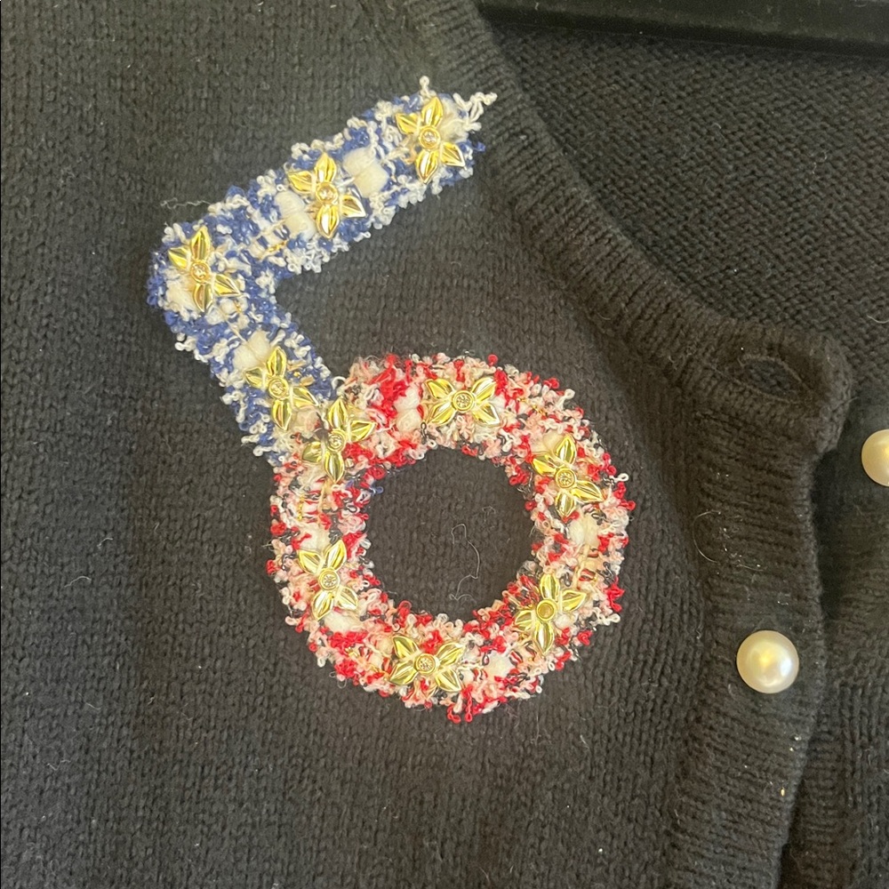 CeCe Black Cardigan with Colorful Floral Accents - Picture 6 of 10